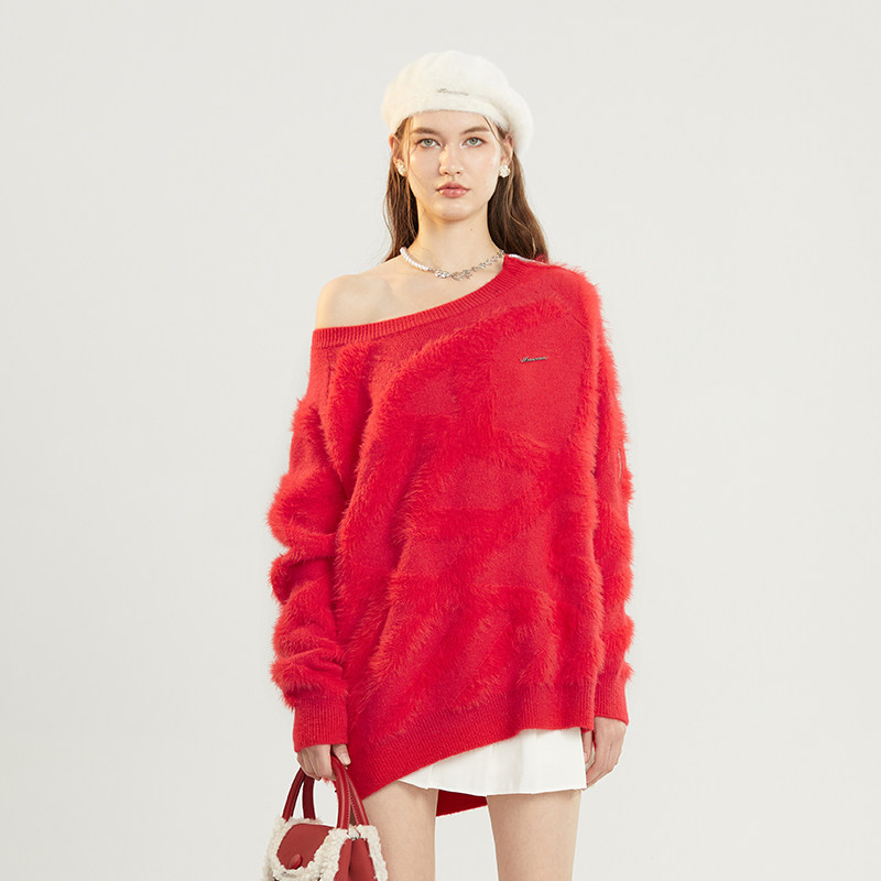 ICEONME Snake Fruit Aroma Adolescent Heart Machine Side Laced two wear sexy mink irregular fur textured sweaters