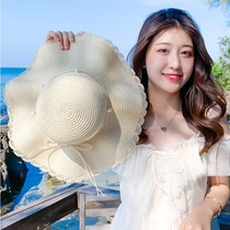 Sun Hat Lady Network Red Fashion Pearl Weaving Straw Hat Sun Sun-proof Beach Cap Wood Ear