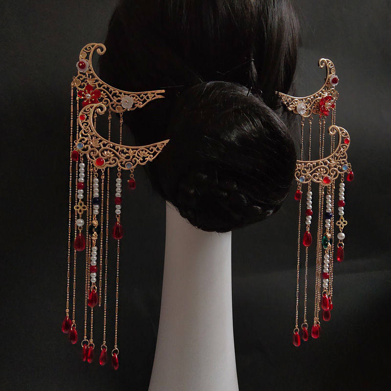 Loulan bride original retro style hairpin hairpin Ming system hairpin Hanfu pair hairpin hair ornament ancient costume headdress tassel step shake