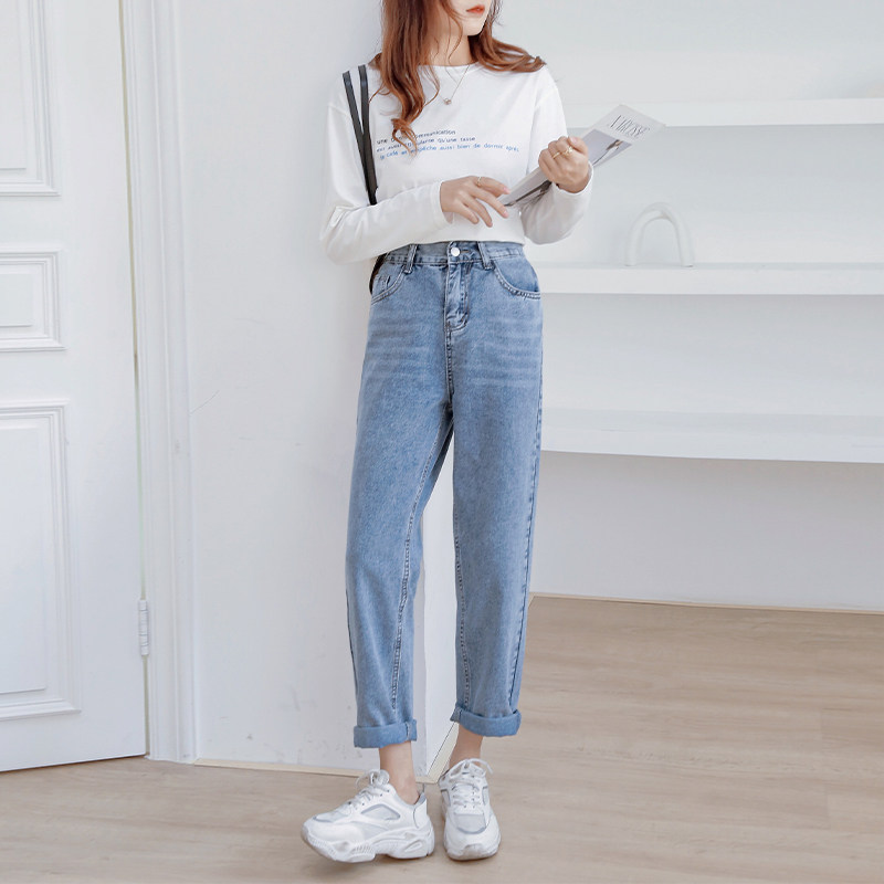 Boulene's Home Light Blue Jeans Woman Straight Barrel Loose 2022 Spring Autumn New High Waist Display Slim Harun Old Daddy Pants