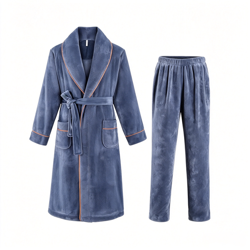 Men's Nightgown Autumn and Winter Thickened Flannel Bathrobe Long Coral Velvet Large Size Warm Pajamas Home Clothes