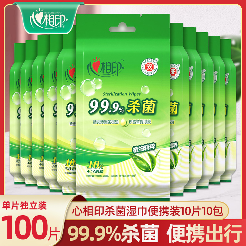Xinxiangyin Antibacterial Wet Wipes 10 Packs of 100 Pieces Individually Packed Disinfectant Wipes Small Pack Portable Wet Wipes for Home Use