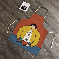 Nordic Cartoon Cotton Hemp Apron Dress Woman Personality Funny Waterproof Anti-Fouling Hood Clothes Housework Little Fruit Shop Working Clothes