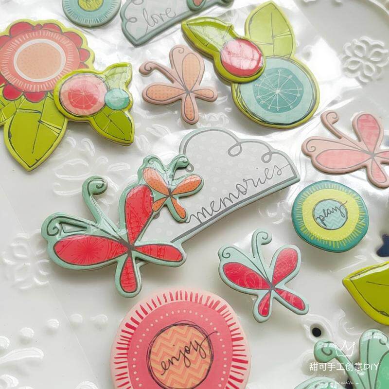 Foreign trade thick cardboard layers of hand account three-dimensional stickers stickers hand-decorated flowers and butterflies diy cute cartoon