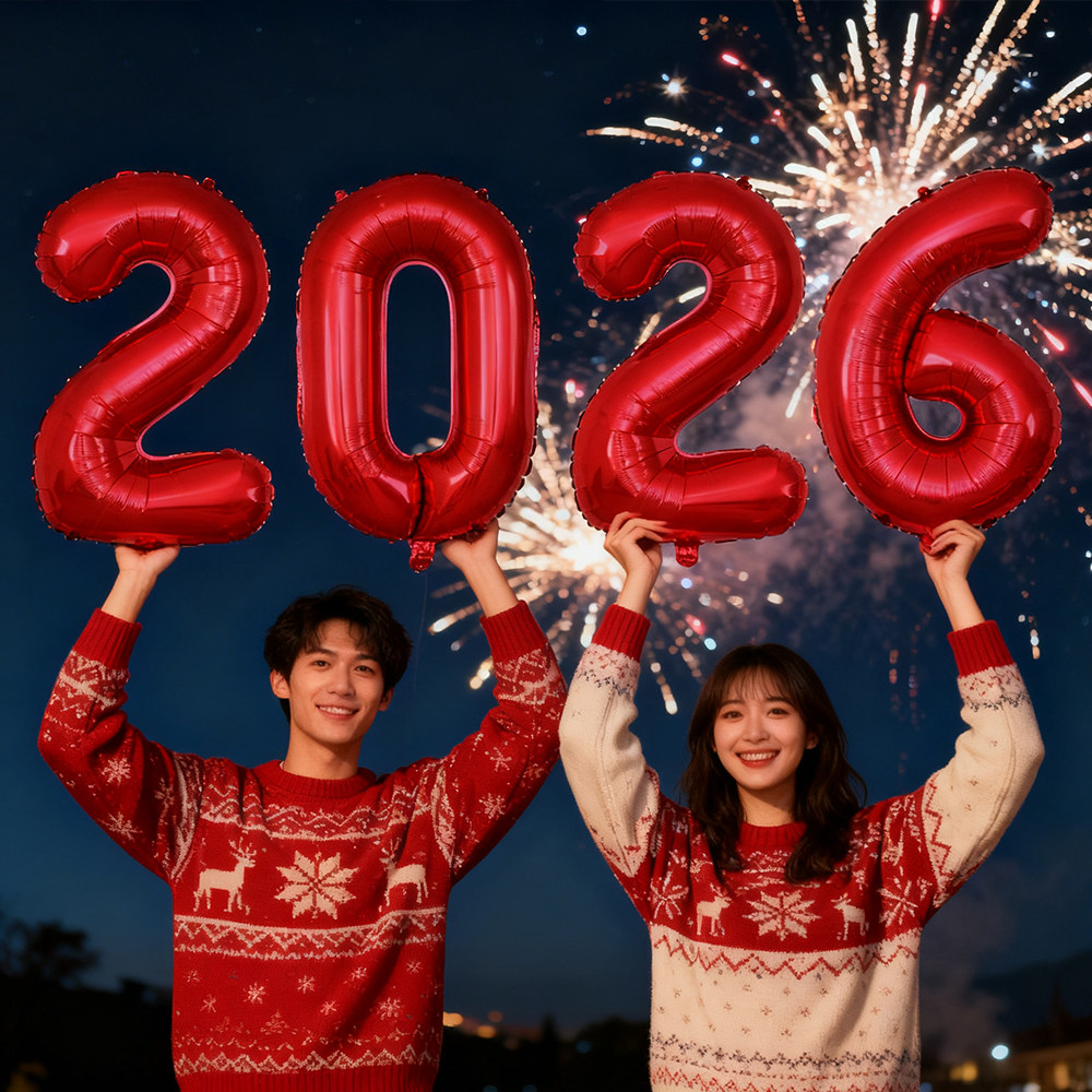 2026 Number Balloons Spring Festival New Year Decoration New Year's Eve Handheld Balloons Creative Photo Props Group Photo Photography