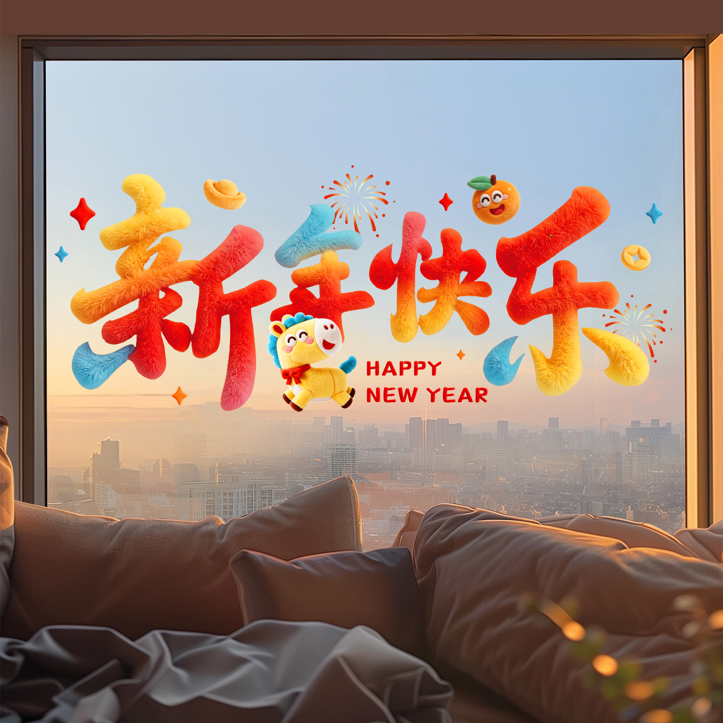 New Year Decorative Glass Static Stickers 2026 Year of the Horse New Window Decorations Creative Spring Festival Scene Arrangement Supplies