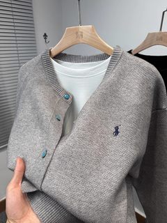 Virri ciaga~embroidered cardigan men's sweater spring new round neck sweater jacket men's loose casual