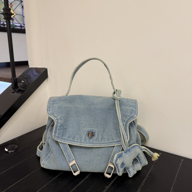 Nora Diary Backpack Edition】Vintage Style Washed Denim Lock Messenger Bag Handbag Shoulder Crossbody Bag Nora Diary Backpack Edition】Vintage Style Washed Denim Lock Messenger Bag Handbag Shoulder Crossbody Bag