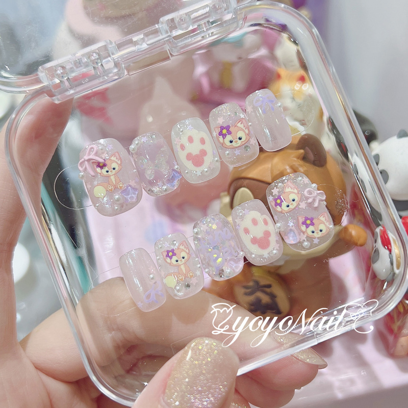 Yoyonail Handmade Wearable Nails Disney Lina Belle Little Butterfly Cartoon Phototherapy Nails Maternity Manicure