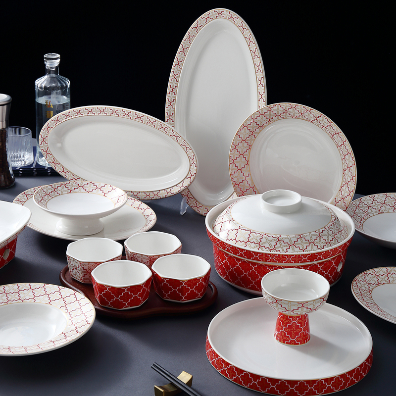 Hotel Dish Set, Company Clubhouse Banquet Bowl and Plate Tableware Combination, Complete Table Dish Set, Complete Set of Ceramic for Entertaining
