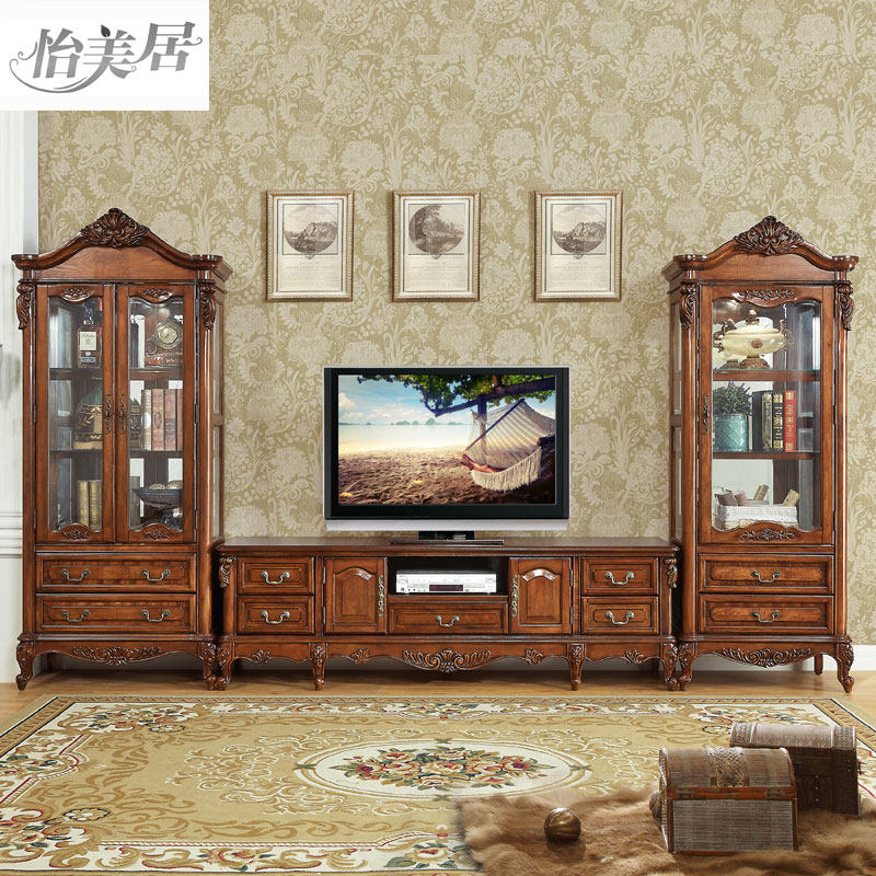 American TV cabinet Composition Mediterranean-style small family style making old furniture living-room wine cabinet solid wood film and TV cabinet