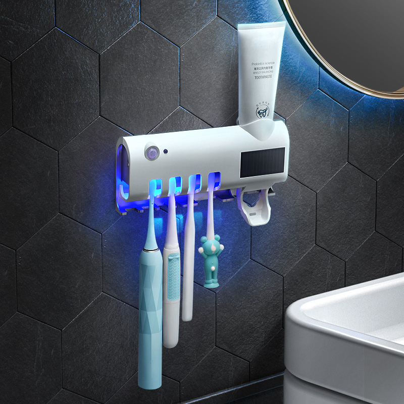 Intelligent toothbrush sterilizer ultraviolet germicidal perforated dressing room wall-mounted containing box shelve electric type