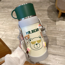 Large capacity thermos cup ladies water cup simple portable cup cute student crossbody strap kettle outdoor drop-proof