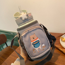 Student with straw thermos cup female cute creative girl heart crossbody portable water cup large capacity children kettle