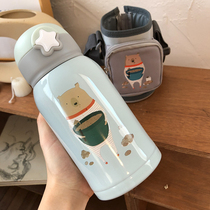 Straw thermos cup female students large-capacity water cup simple anti-drop children kettle outdoor portable cup children cute