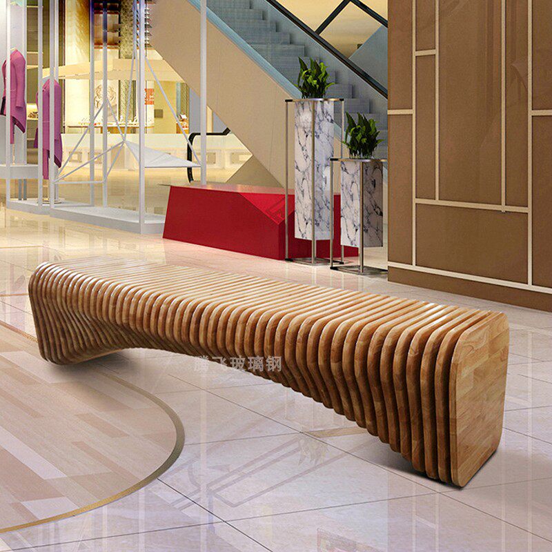Fiberglass shopping mall leisure seat outdoor park pedestrian street aisle solid wood sliced ​​preservative wood bench custom