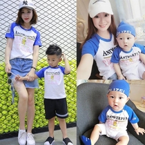 Parent-child summer new family of three Western style childrens short-sleeved T-shirt mother and child mother and daughter baby one-piece climbing suit