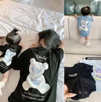 CC family Haiyi climbing clothes Parent-child clothing A family of three baby summer mother and child mother and daughter clothing Western style family clothing bear t-shirt