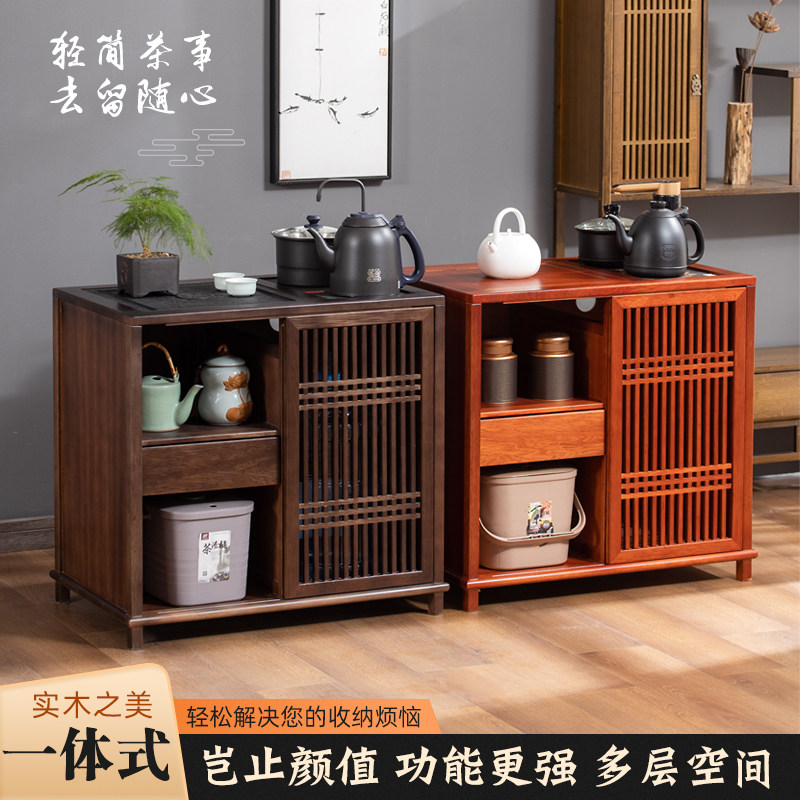 New Chinese style tea cabinet black walnut wood kettle one storage tea cabinet office solid wood tea table side cabinet tea table