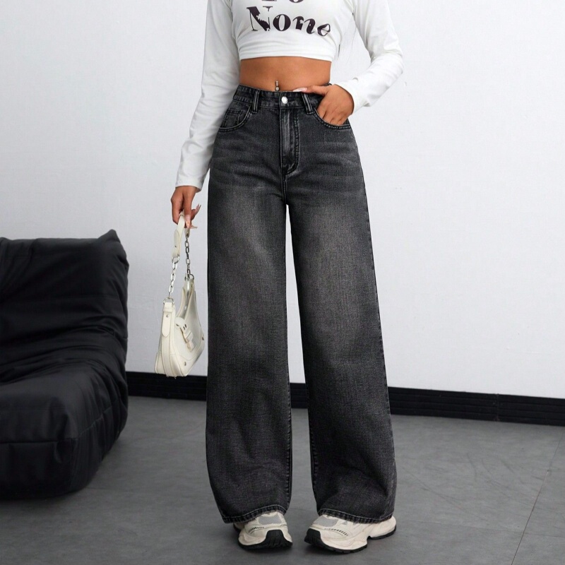 Cross-Border European and American 2026 Spring New Women's Long Plus-Size High-Waisted Denim Straight-Leg Pants Fashionable Long Wide-Leg Pants Cross-Border European and American 2026 Spring New Women's Long Plus-Size High-Waisted Denim Straight-Leg Pants Fashionable Long Wide-Leg Pants