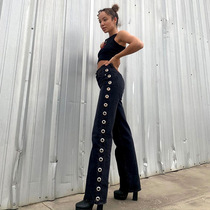 2021 spring new European and American sexy ladies fashion black high waist retro side chicken eye microlao jeans