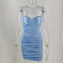 2021 spring and summer exploits in European and American womens clothing sexy wrap-ups and pleasant-colored 100 hitchhiking with a dress.