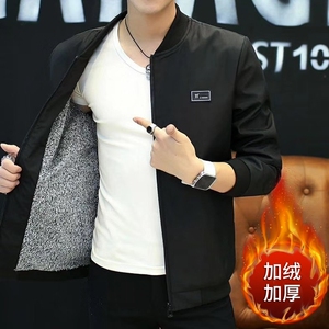 男士冬季加绒加厚休闲棒球领保暖夹克外套