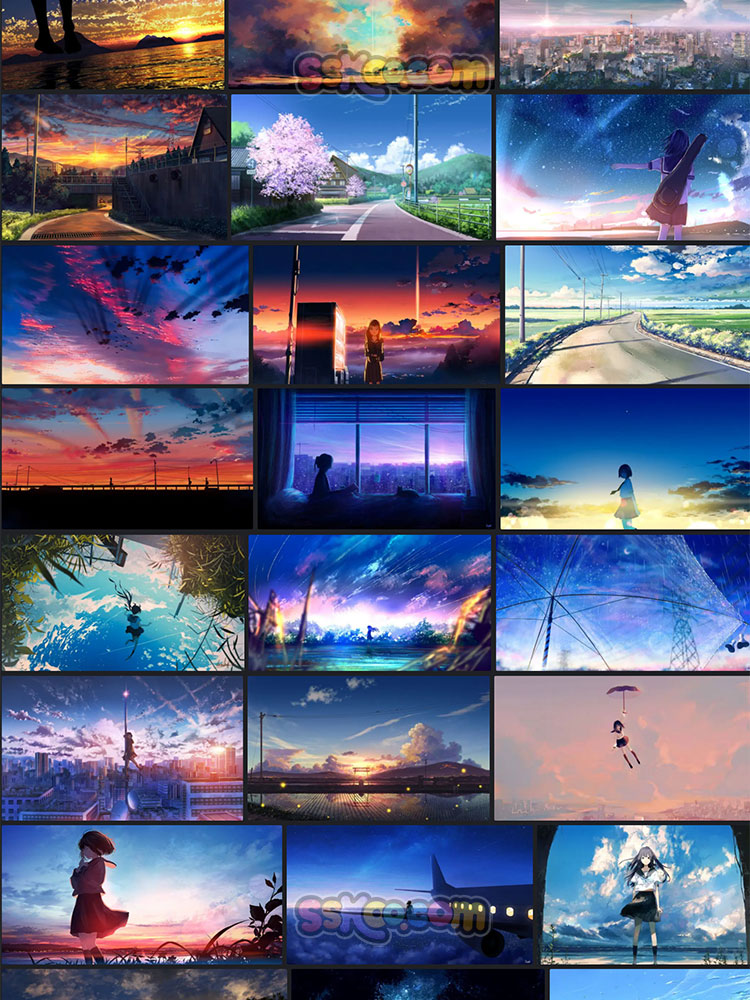 高清日系动漫天空云朵手绘卡通图片4K唯美壁纸插画临摹参考素材插图15