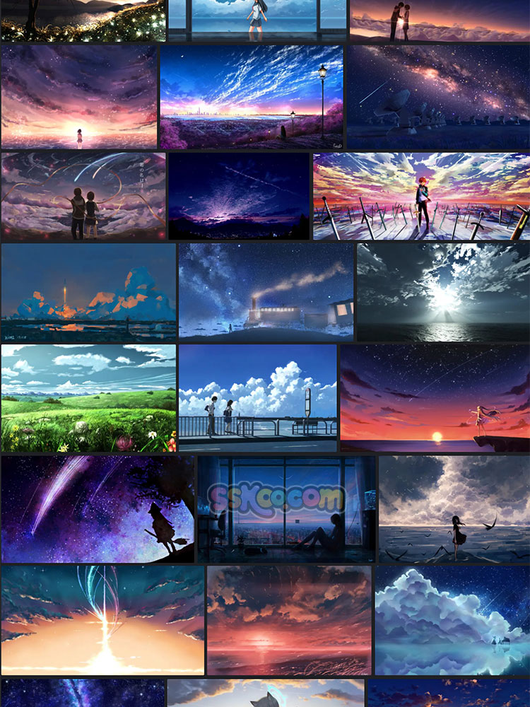 高清日系动漫天空云朵手绘卡通图片4K唯美壁纸插画临摹参考素材插图11