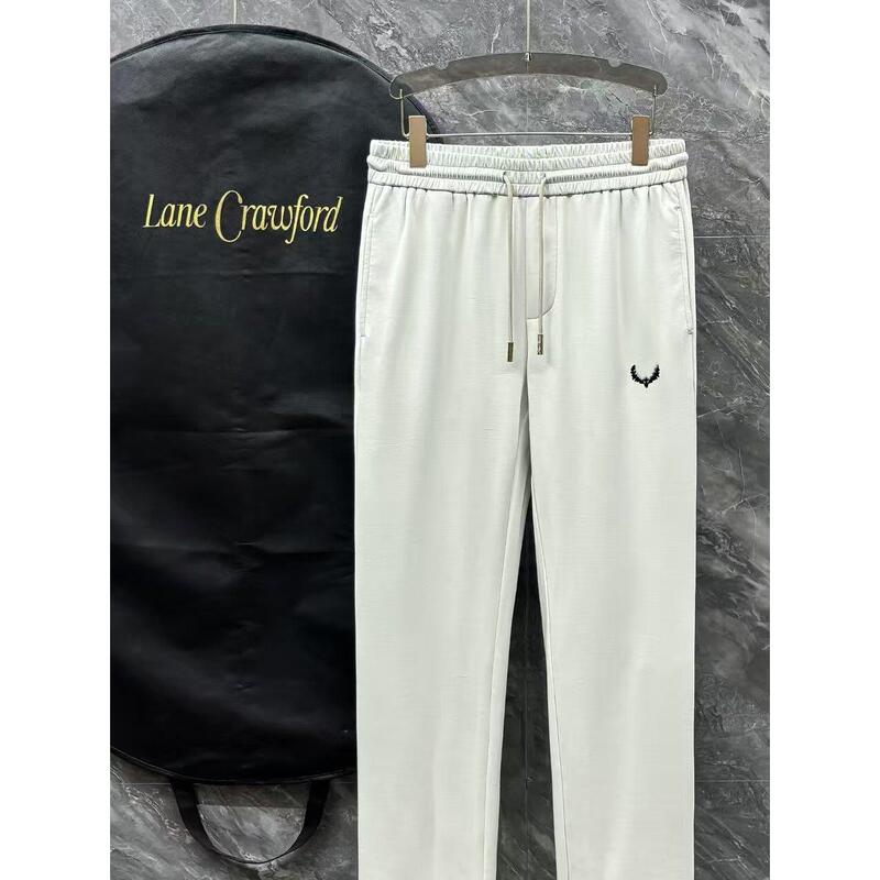Italian Lp26 Spring/Summer New Style Old Money Style White Straight-Leg Pants Business Casual Elastic Waist Drawstring Long Trousers