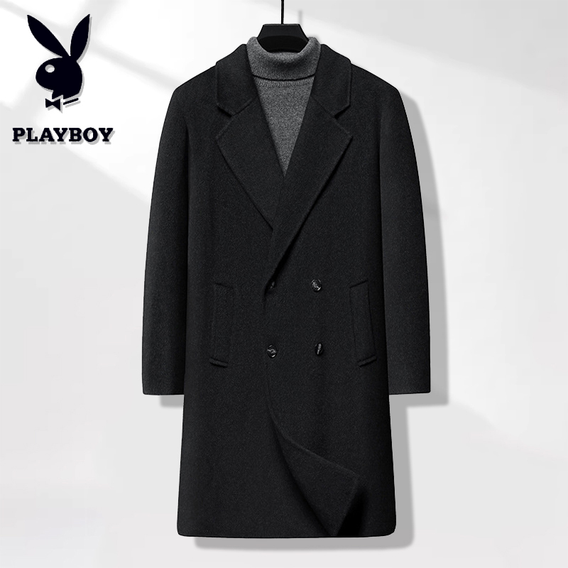 Playboy Double-Sided Woolen Cashmere Coat for Men, Plus-Size, Mid-Length, Double-Breasted Woolen Trench Coat Playboy Double-Sided Woolen Cashmere Coat for Men, Plus-Size, Mid-Length, Double-Breasted Woolen Trench Coat