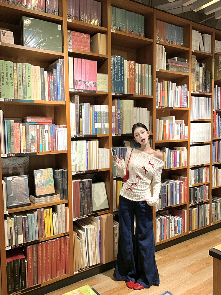 Off-Shoulder Bow-Tie Sweater: 3-Season Layering Top - Taobao product photo 8