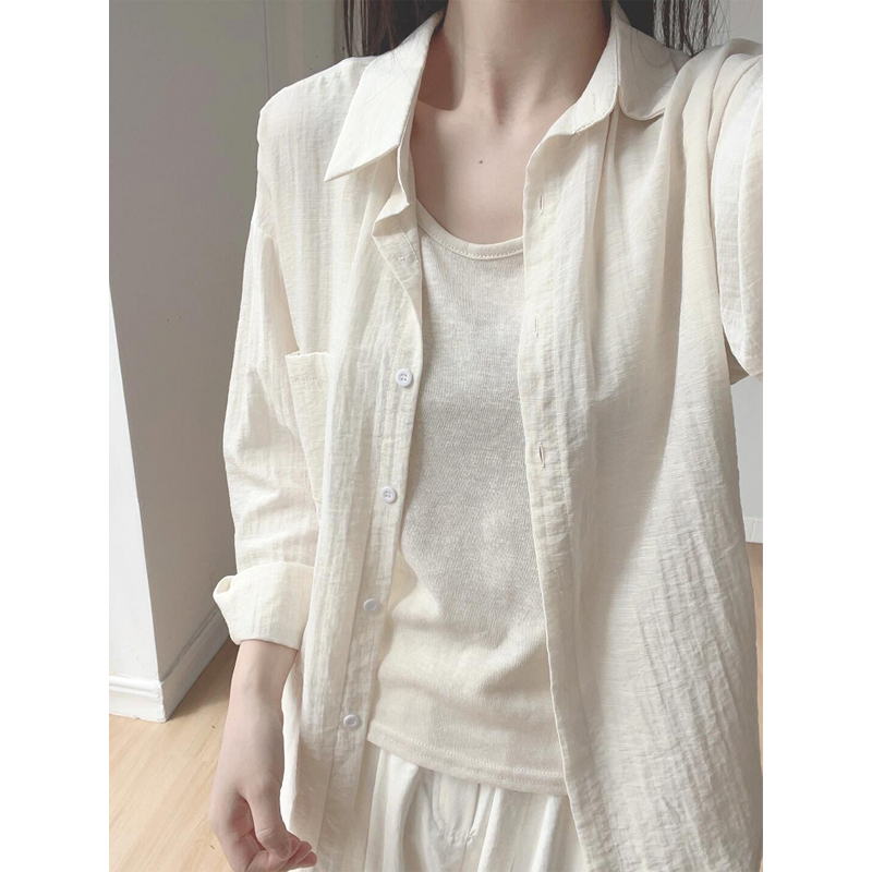 Slightly Sheer Tencel Linen Shirt for Women, Summer Thin Design, Casual Loose Blouse, Cotton and Linen Shirt Cardigan