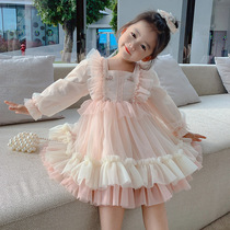 Girl Lolita Princess Skirt Spring New Children's Pink dress female baby pearl yarn fairy skirt foreign