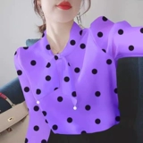 Футболка, шифоновый осенний лонгслив, рубашка, V-образный вырез, оверсайз