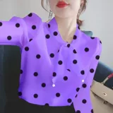 Футболка, шифоновый осенний лонгслив, рубашка, V-образный вырез, оверсайз