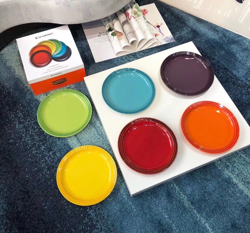 Cool Color Round Plate Le Creuset Rainbow Plate 18/23cm Porcelain Plate 6-Piece Gift Box Flat Plate Set Household Dish Plate