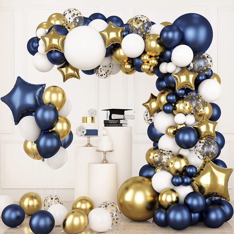 198-Piece Navy Blue Metallic Latex Balloon Chain Arch Set with Metallic Gold Confetti Balloons and Decorative Garland 198-Piece Navy Blue Metallic Latex Balloon Chain Arch Set with Metallic Gold Confetti Balloons and Decorative Garland