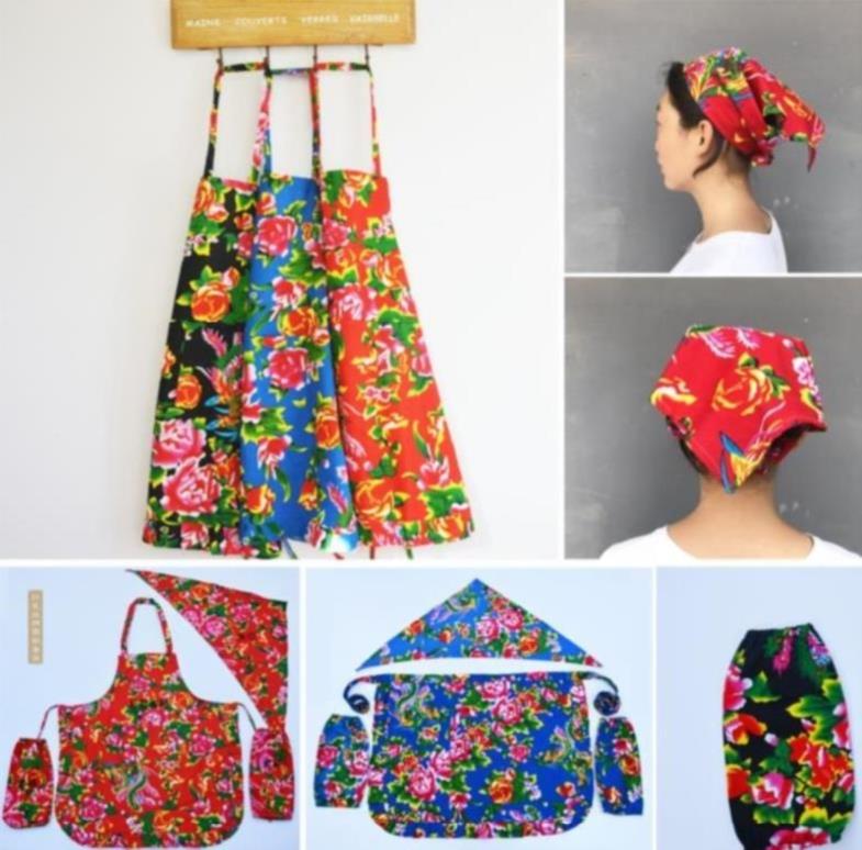 Cuihua show Northeast big flower cloth apron cauldron table worker apron teahouse restaurant national wind hanging neck apron