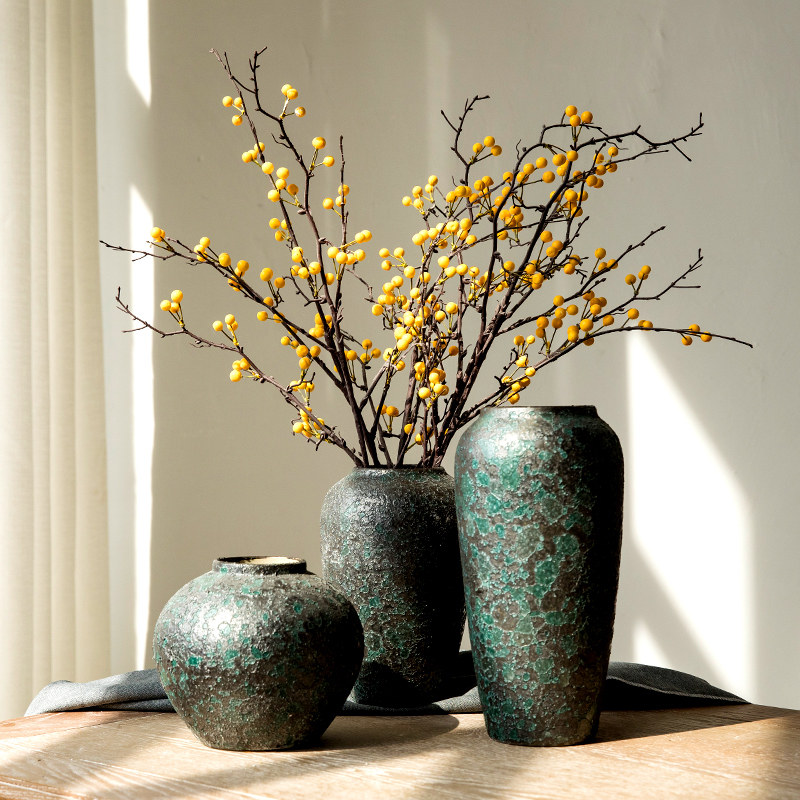 Jingdezhen Porcelain Dry Flower Flower Arrangement Pottery Jar New Chinese Ceramic Vase Bedroom Living Room Home Dining Table Retro Swing Piece