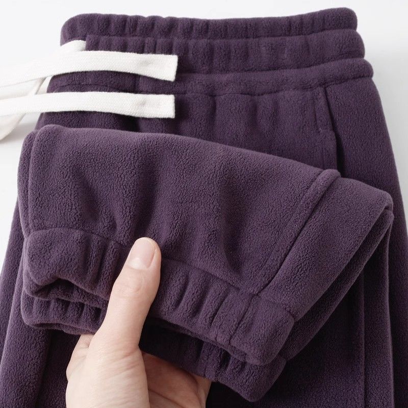Purple Thick Double-Sided Fleece Drawstring Elastic Jogger Sweatpants for Men, Grape Purple Fashionable Casual Pants for Women, Autumn and Winter