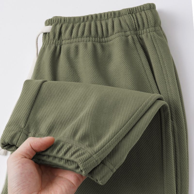 Military Green Spring and Autumn Textured Slightly Elastic Twill Cuffed Unisex Solid Color Simple Extra Loose High-Waisted Jogger Pants