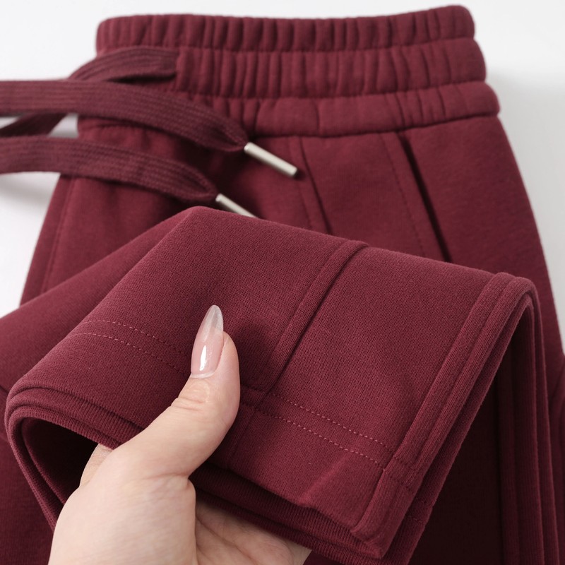 Burgundy Banana Pants for Women, Angora Red Loose Straight Thickened Sweatpants, 2025 New Wide-Leg Sports Pants