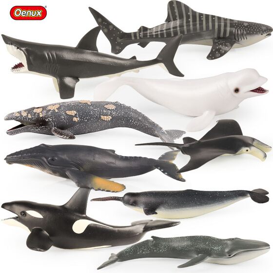 Children's Toys Solid Realistic Ocean Animal Models: Blue Whale, Great White Shark, Orca, Beluga Whale, Humpback Whale, Gray Whale Figurines