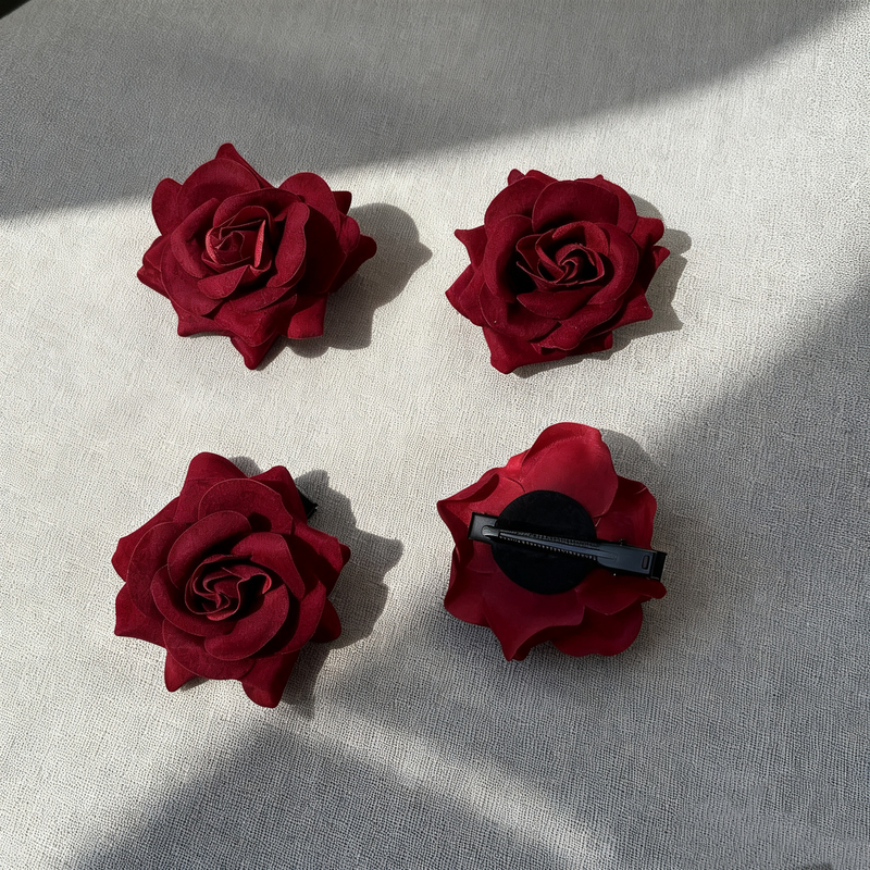 Burgundy Rose Hairpin, French Retro Floral Hairpin, Ring Art Exam Rose Hair Accessory, Dance Headpiece