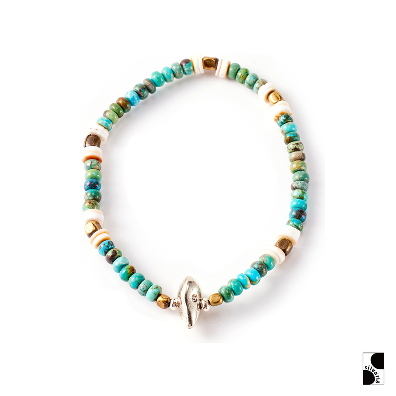 =Silvarie=Sunku39 Japanese Style Handmade Turquoise Shell Japanese Style Beaded Bracelet American Retro =Silvarie=Sunku39 Japanese Style Handmade Turquoise Shell Japanese Style Beaded Bracelet American Retro