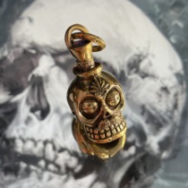 =silvarie=galcia Heavy Japanese-Mexican Carved Beard Skull Solid Copper Necklace Pendant