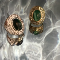 =Silvarie=LHN Jewelry Dark Flower Carving Disk Ring Peacock Helmet Silver Copper American Retro Ring