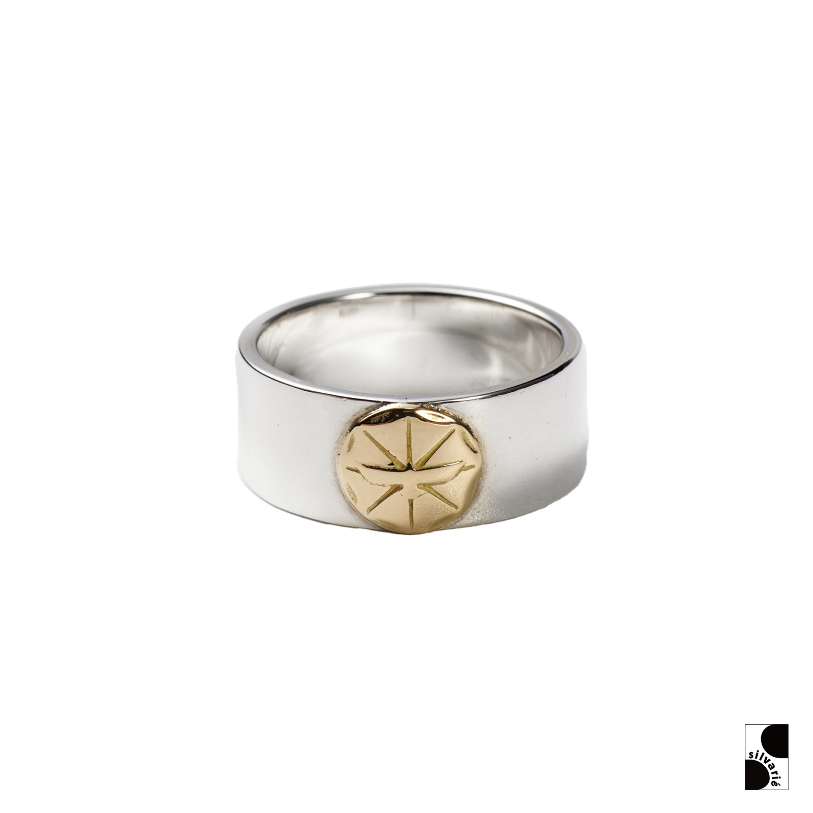 = silvarie=GOD SUNS 8mm pure silver inlaid point gold ring finger ring national wind Indian retro-Taobao