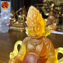 Jimei red lotus flower yellow god of wealth Ancient method glass Tibetan Tibetan Bala wealth is full of auspiciousness and complete success in doing business